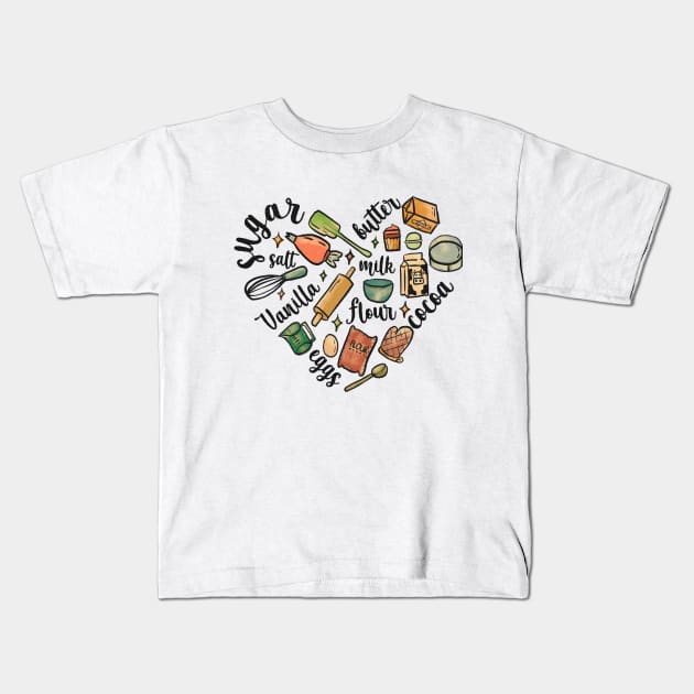 baking ingredients heart Kids T-Shirt by Ballari